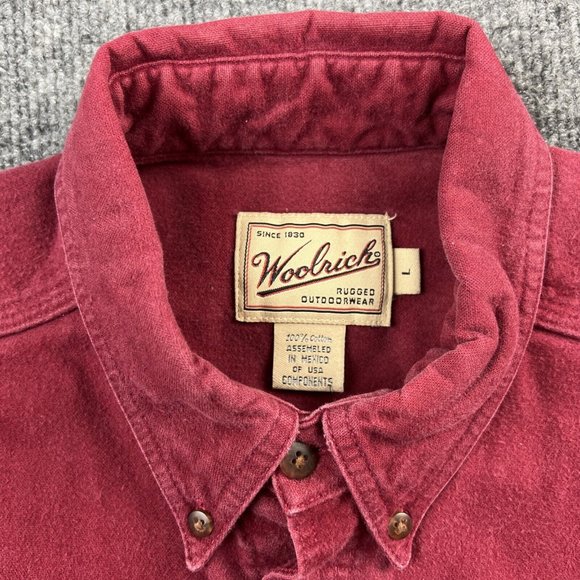 Woolrich Other - Woolrich Mens Large Flannel Button Down Shirt Red Long Sleeve Cotton Oxford